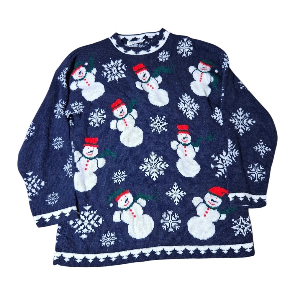 Vintage Private Eyes Ugly Christmas Sweater Snowman Snowflakes Size M/L Blue